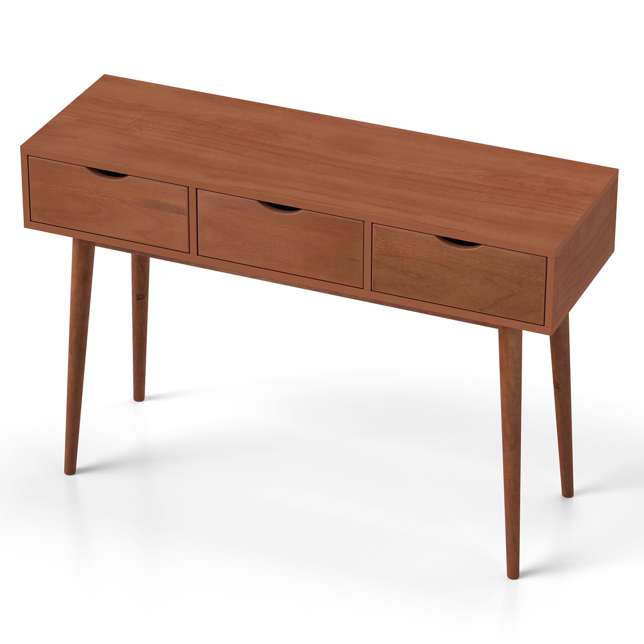 48 Inch Walnut Writing Computer Desk with 3 Drawers and Solid Wood Legs